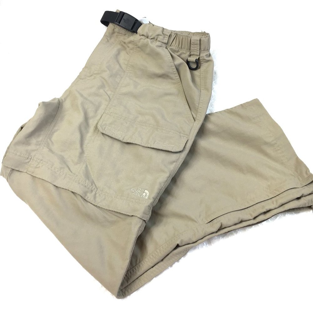 North Face Khaki Tan Convertible Trail Cargo Pants to Shorts w/ Belt 100% Nylon